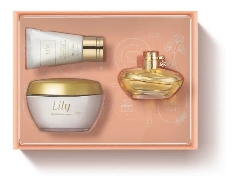 Combo Presente Dia das Mães Lily: Eau De Parfum 75ml+ Creme Desodorante Hidratante Acetinao 250g + Caixa de Presente