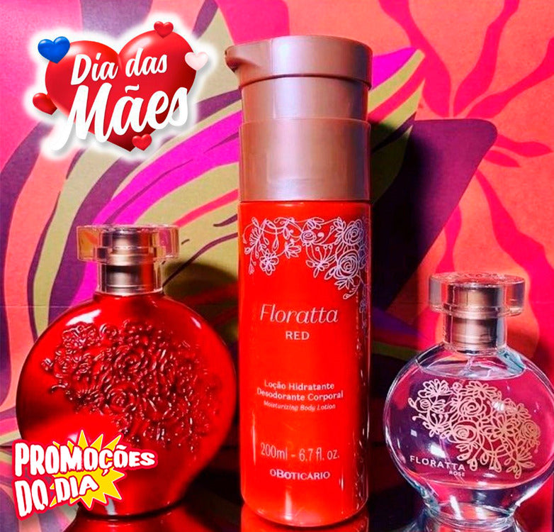 Combo Presente Dia das Mães Floratta Red: Desodorante Colônia 75ml + Body Spray 100ml + Caixa de Presente